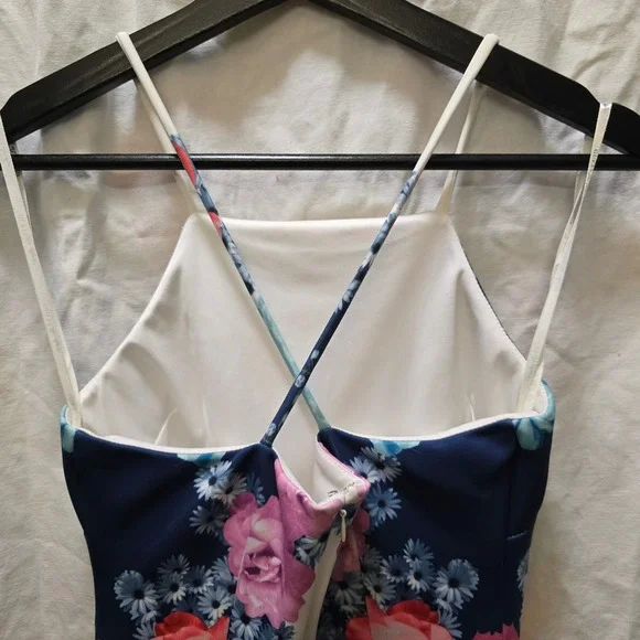 Guess Los Angeles Floral Print Apron Halter Sleeveless Mini Dress 2 Bodycon - Picture 10 of 11